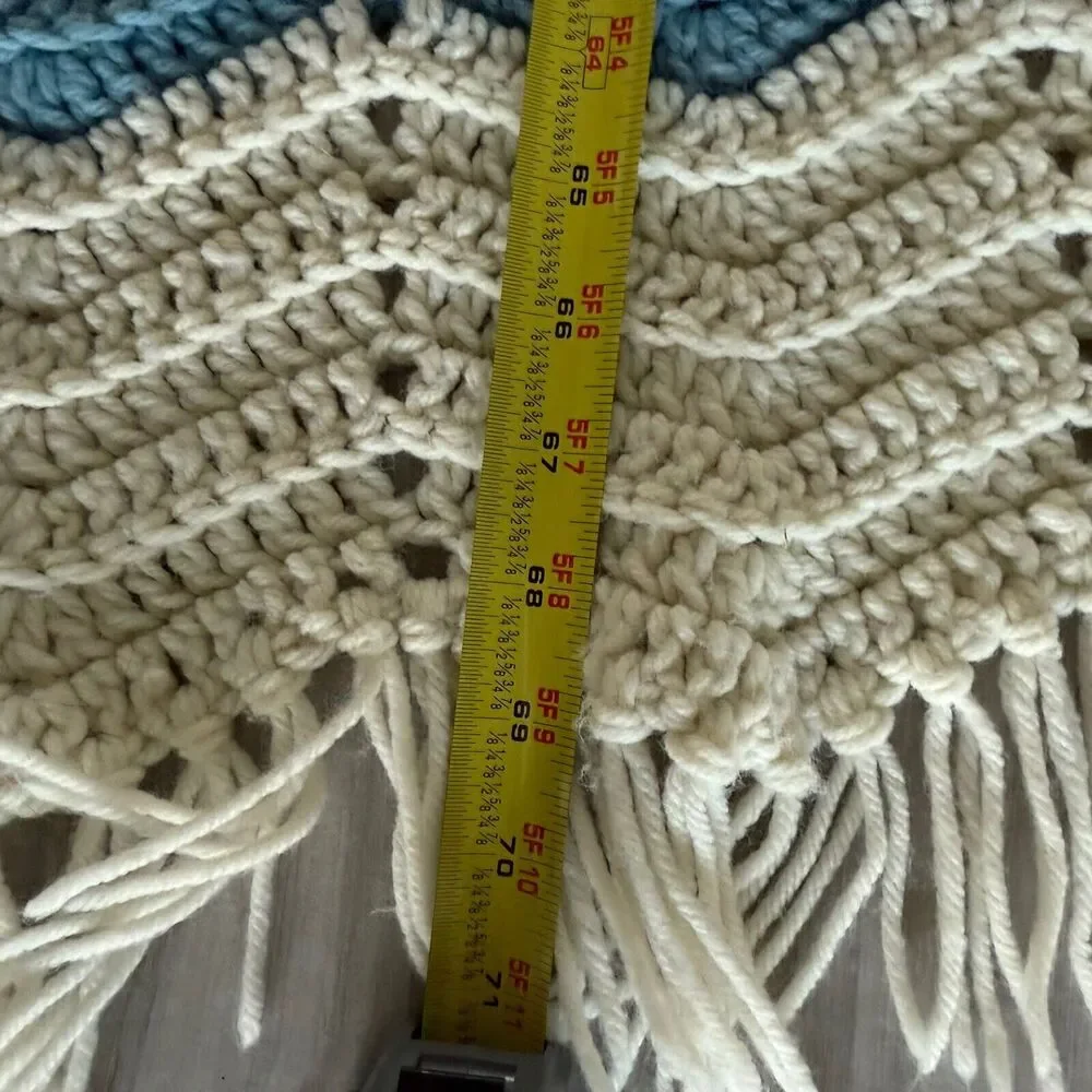 Vintage Handmade 61x51 Crochet Throw Lap Handmade Blanket Chevron‎ Blue White